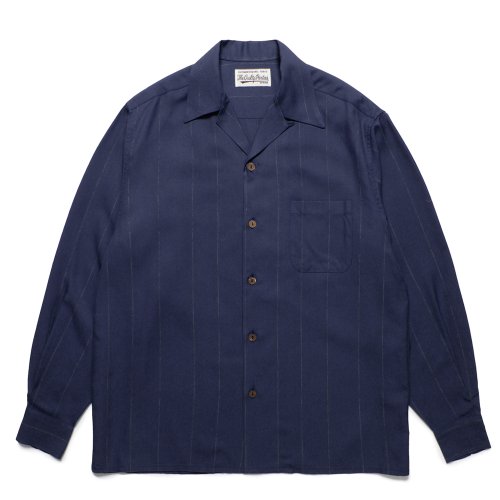 他の写真1: WACKO MARIA/KASURI STRIPED OPEN COLLAR SHIRT（NAVY）［カスリストライプオープンカラーシャツ-25春夏］