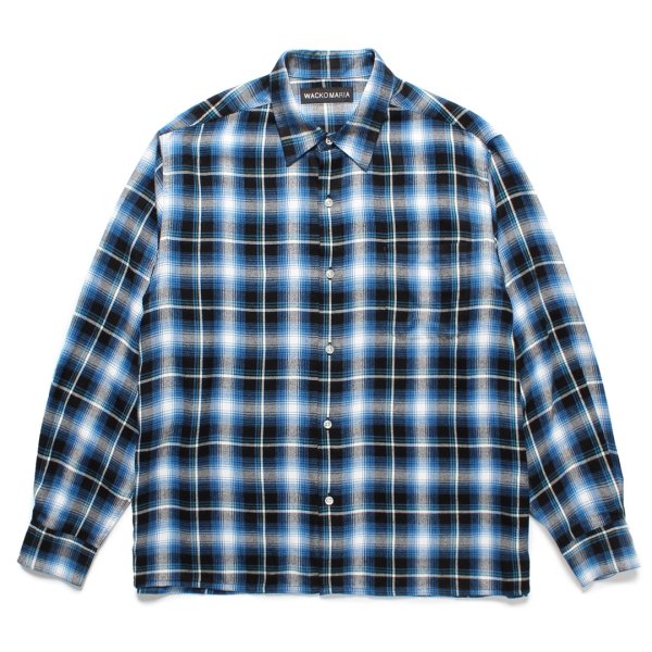 画像1: WACKO MARIA/CHECK REGULAR COLLAR SHIRT（BLUE）［チェックレギュラーカラーシャツ-25春夏］