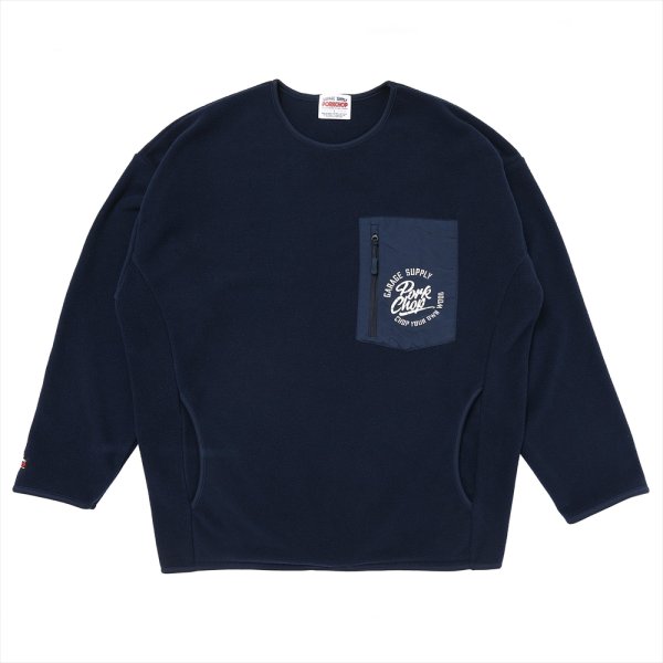 画像1: PORKCHOP/CS FLEECE SHIRT（NAVY）［フリースクルーネック-25春夏］