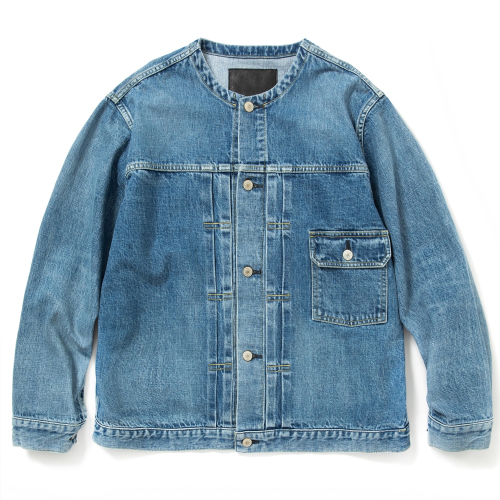 CALEE/1st type no collar used denim jacket（ユーズドインディゴ