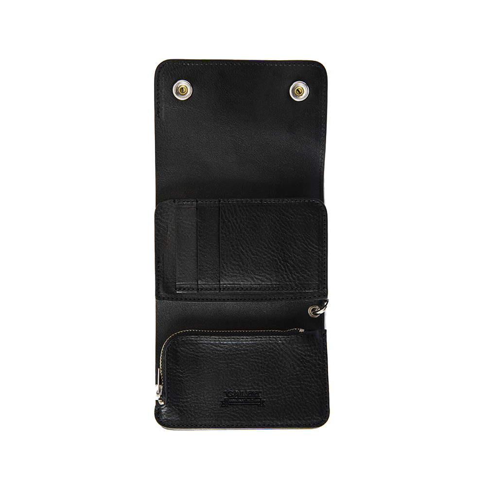 CALEE/Silver star concho flap leather half wallet（BLACK）［レザー
