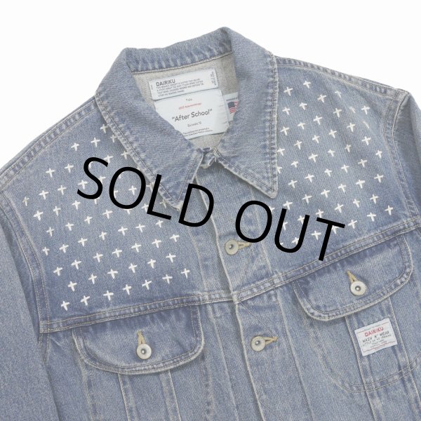 DAIRIKU/Cross Embroidery Vintage Denim jacket（Washed Indigo