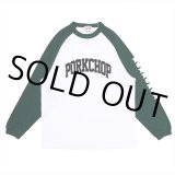 画像: PORKCHOP/COLLEGE RAGLAN L/S TEE（WHITE/GREEN）［ラグラン長袖T-23春夏］