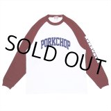 画像: PORKCHOP/COLLEGE RAGLAN L/S TEE（WHITE/BURGUNDY）［ラグラン長袖T-23春夏］