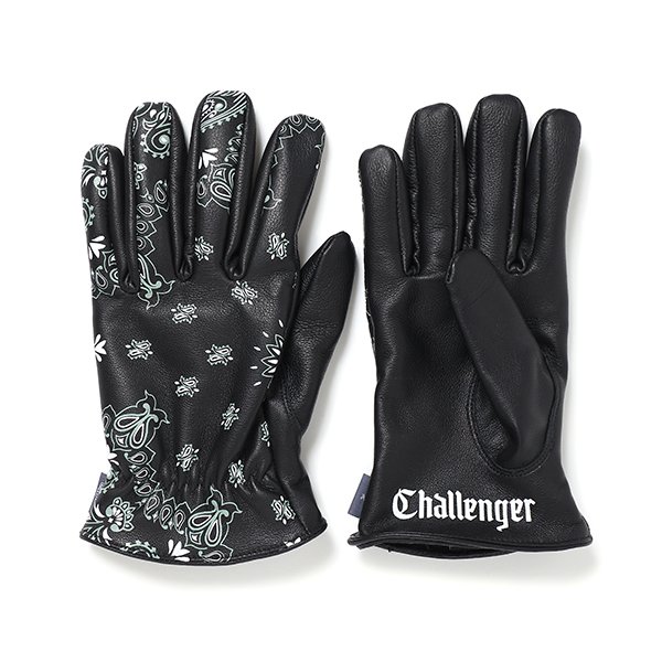 画像1: CHALLENGER/BANDANA LEATHER GLOVE（BLACK）［バンダナレザーグローブ-23秋冬］ (1)