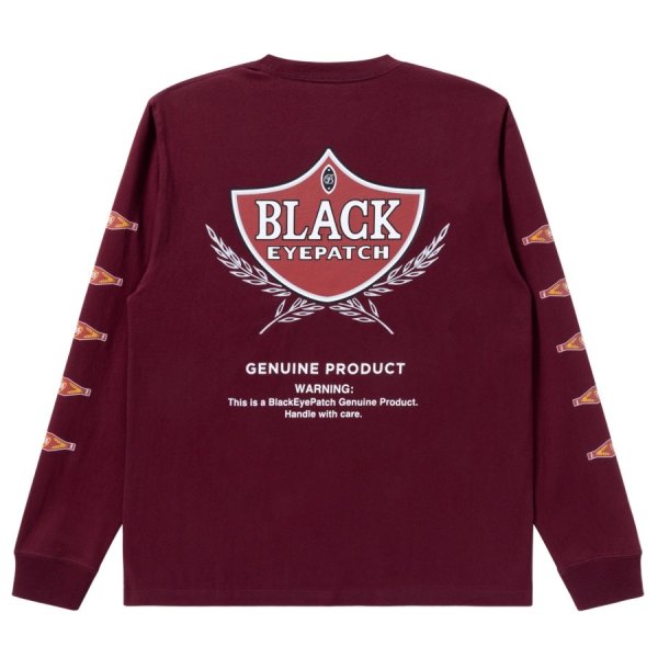 画像1: BlackEyePatch/SWEET CIGAR LABEL L/S TEE（BURGUNDY） (1)