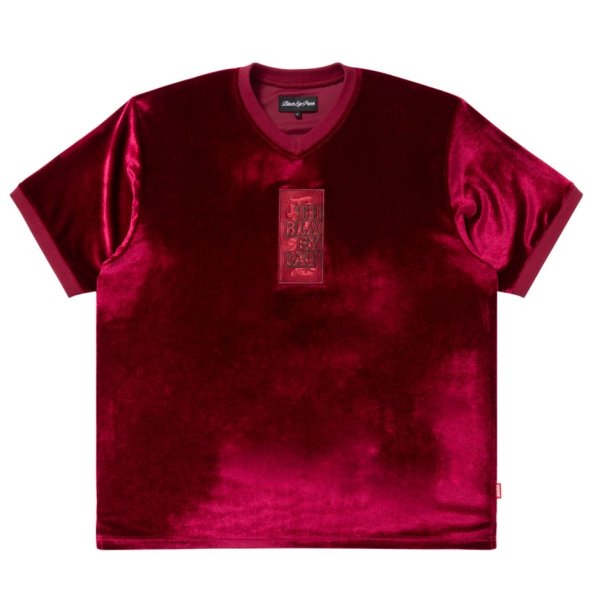 画像1: BlackEyePatch/HWC LABEL EMBROIDERED VELOUR V NECK S/S SHIRT（BURGUNDY） (1)