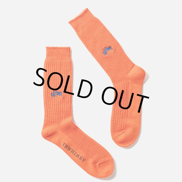 画像1: TIGHTBOOTH/COLLEGE WAFFLE SOCKS（Orange）［ワッフルソックス-24春夏］ (1)