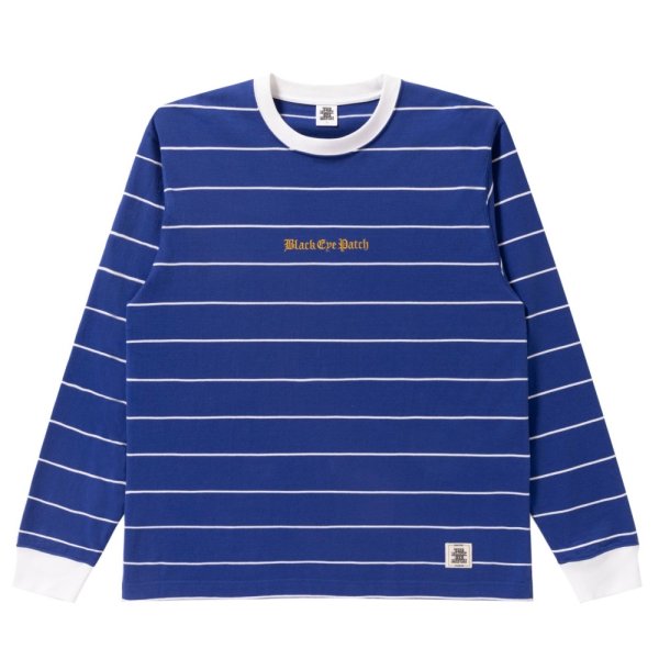 画像1: BlackEyePatch/OE LOGO EMBROIDERED STRIPED L/S TEE（BLUE） (1)