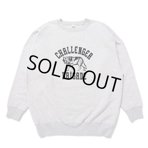 画像1: CHALLENGER/WOLF COLLEGE C/N SWEAT（GRAY）［クルーネックスウェット-24秋冬］ (1)