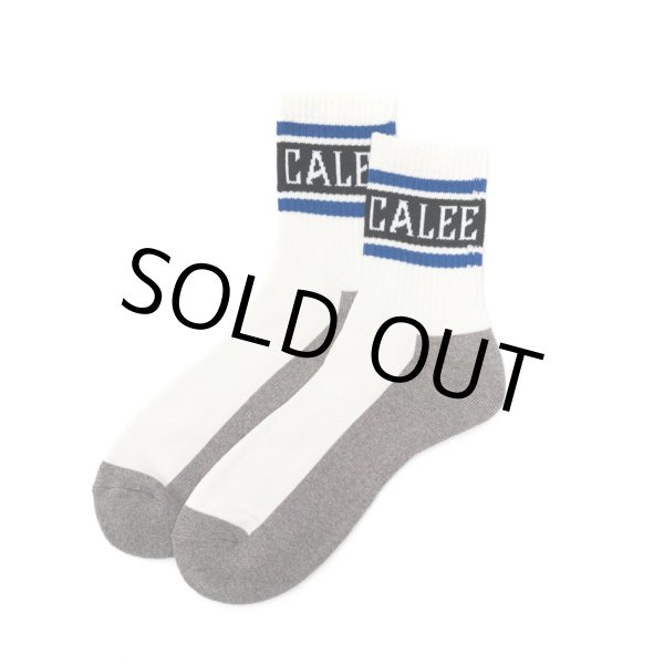 画像1: CALEE/JACQUARD PILE LINE SOCKS（WHITE/BLUE）［ラインソックス-24春夏］ (1)