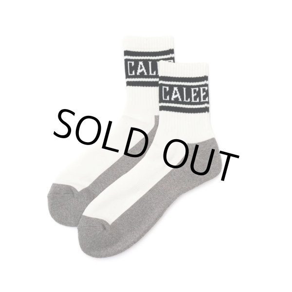 画像1: CALEE/JACQUARD PILE LINE SOCKS（WHITE/BLACK）［ラインソックス-24春夏］ (1)