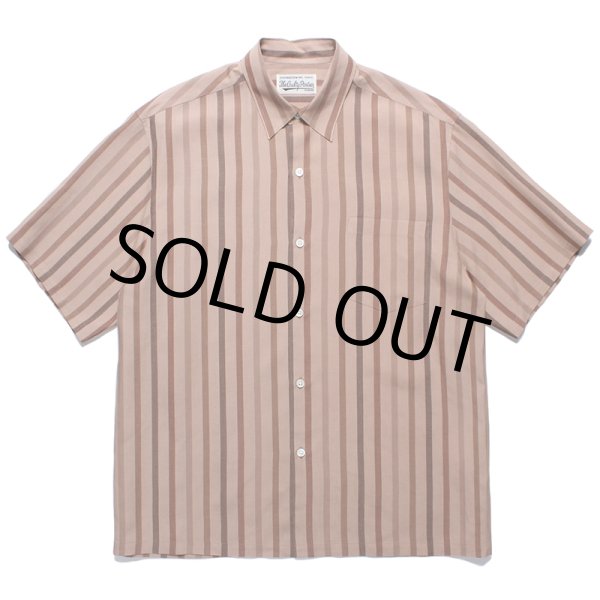 画像1: WACKO MARIA/STRIPED REGULAR COLLAR SHIRT（BROWN）［ストライプオープンカラーシャツ-24春夏］ (1)