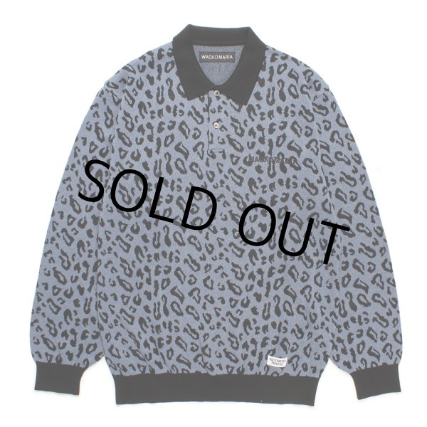 画像1: WACKO MARIA/LEOPARD JACQUARD KNIT POLO SHIRT（BLUE）［レオパードジャガードニットポロ-24秋冬］ (1)