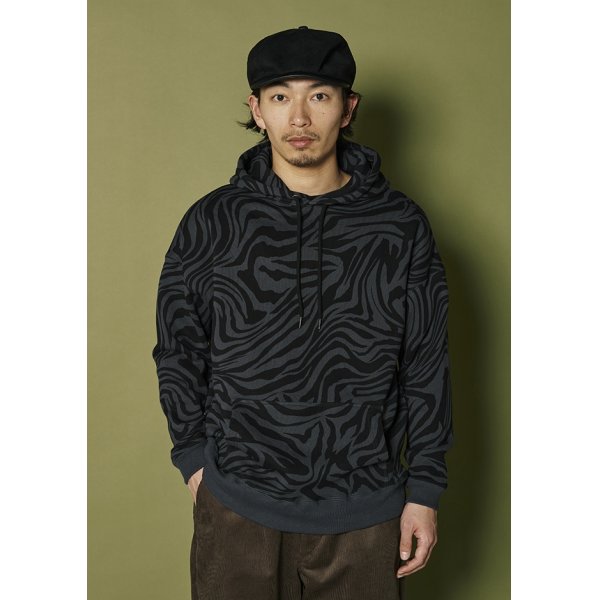 画像2: CALEE/ZEBRA PATTERN DROP PULLOVER HD（BLACK/CHARCOAL）［ゼブラプルオーバーパーカー-24秋冬］ (2)