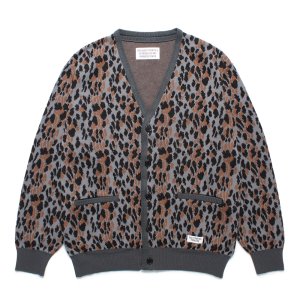 画像: WACKO MARIA/LEOPARD JACQUARD KNIT CARDIGAN（GRAY）［レオパードコットンニットカーディガン-25春夏］