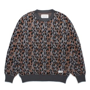 画像: WACKO MARIA/LEOPARD JACQUARD KNIT SWEATER（GRAY）［レオパードコットンニットセーター-25春夏］