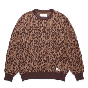 画像: WACKO MARIA/LEOPARD JACQUARD KNIT SWEATER（BROWN）［レオパードコットンニットセーター-25春夏］