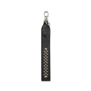 画像: CALEE/STUDS LEATHER FLAT LONG KEY RING（BLACK）［ロングキーリング-24秋冬］