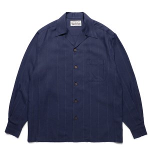 画像: WACKO MARIA/KASURI STRIPED OPEN COLLAR SHIRT（NAVY）［カスリストライプオープンカラーシャツ-25春夏］