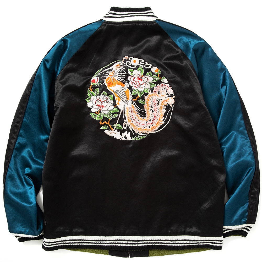 CALEE/Reversible satin souvenir jacket（ブラック）［リバーシブル