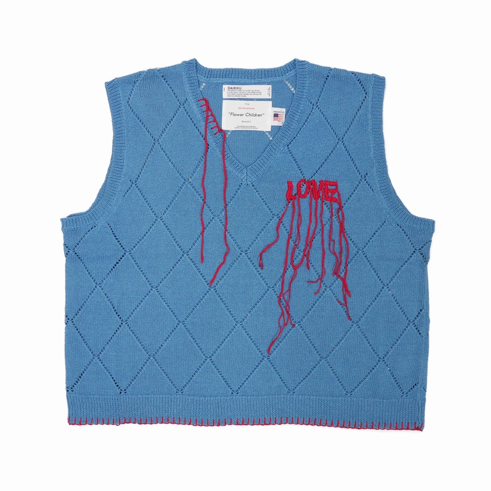 コットン100%DAIRIKU Embroidery Argyle Knit Vest - www