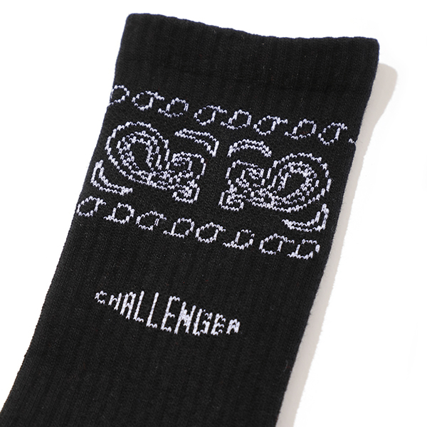 CHALLENGER/BANDANA SOCKS（ブラック）［バンダナソックス-21秋冬