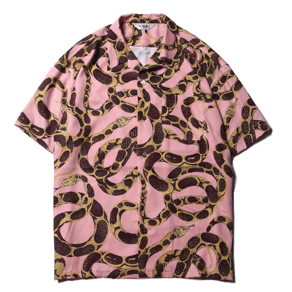 CALEE/Allover snake pattern S/S shirt（ピンク）［ハワイアンシャツ