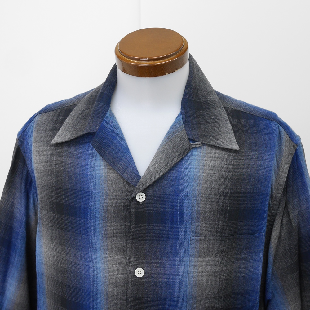 WACKO MARIA/60'S OMBRE CHECK OPEN COLLAR SHIRT（TYPE-1）（ブルー