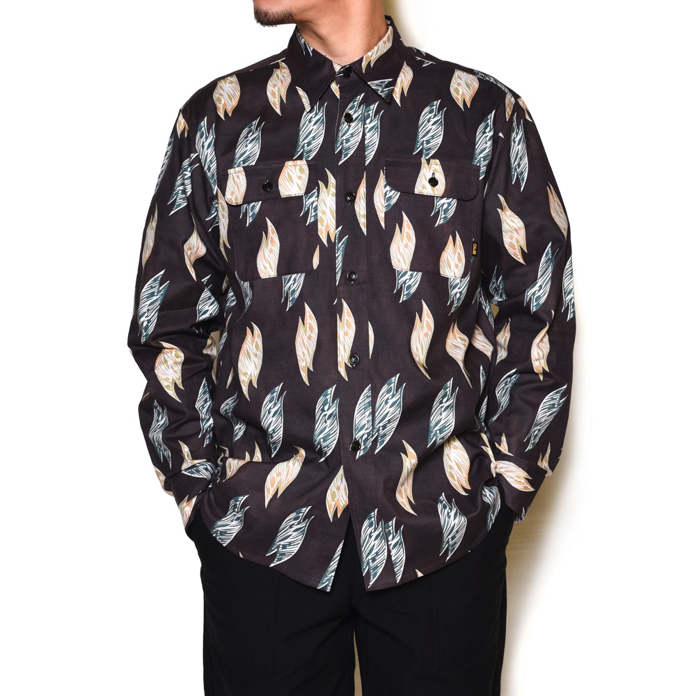 CALEE/Fallen leaves pattern L/S shirt（ダークブラウン） 【30%OFFF