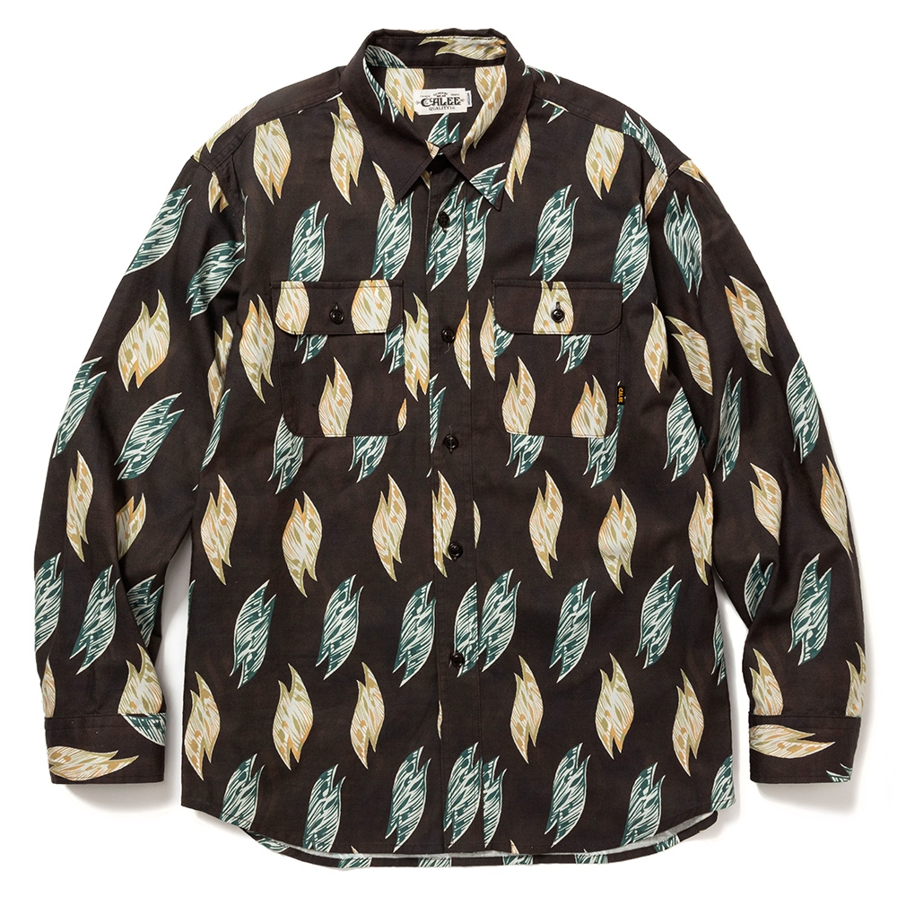 CALEE/Fallen leaves pattern L/S shirt（ダークブラウン） 【30%OFFF