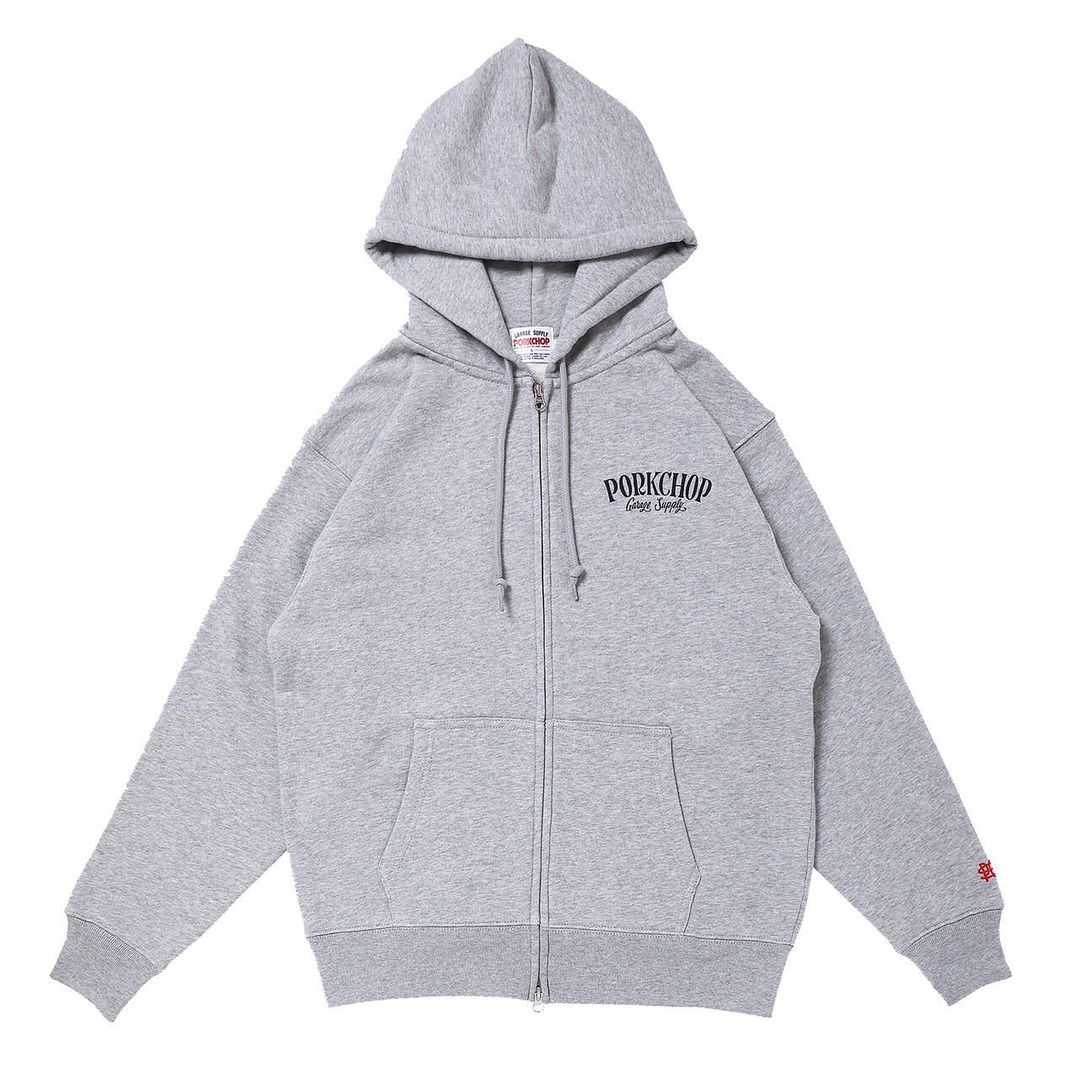 PORKCHOP/PORK BACK ZIP UP HOODIE（グレー）［ジップアップフーディー