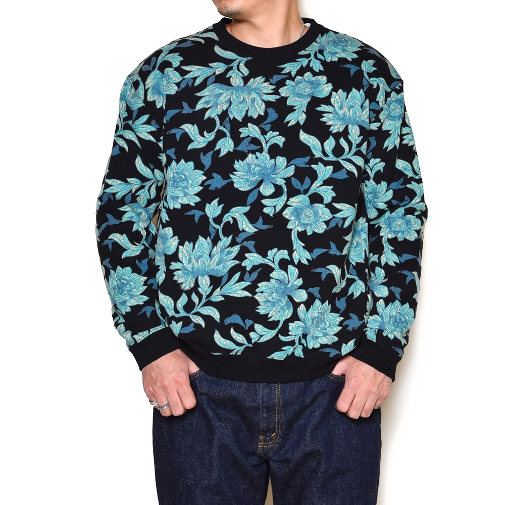 CALEE/Allover flower pattern crew neck sweat（ブラック）［フラワー