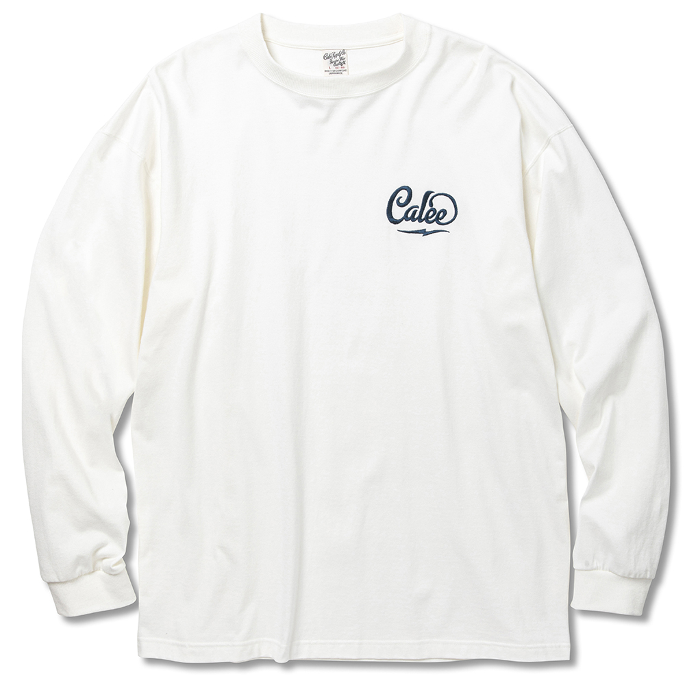 CALEE/Drop shoulder CALEE logo embroidery L/S t-shirt（White