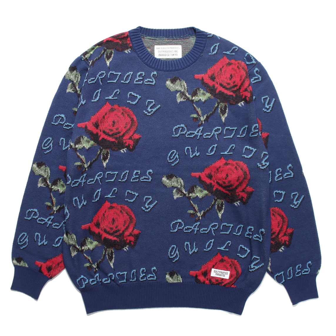 画像: WACKO MARIA/ROSE JACQUARD SWEATER （NAVY）［ローズジャガードセーター-22秋冬］