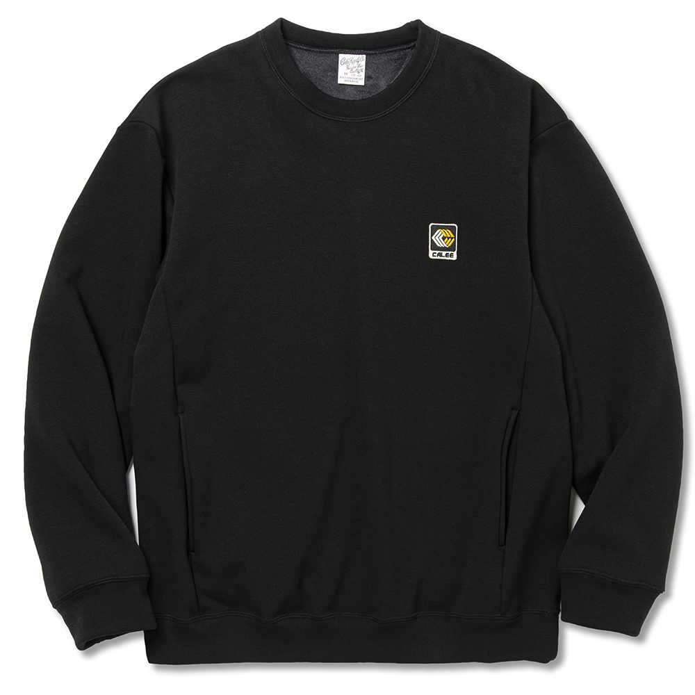 CALEE/Bomber heat trade mark logo wappen crew neck sweat（Black