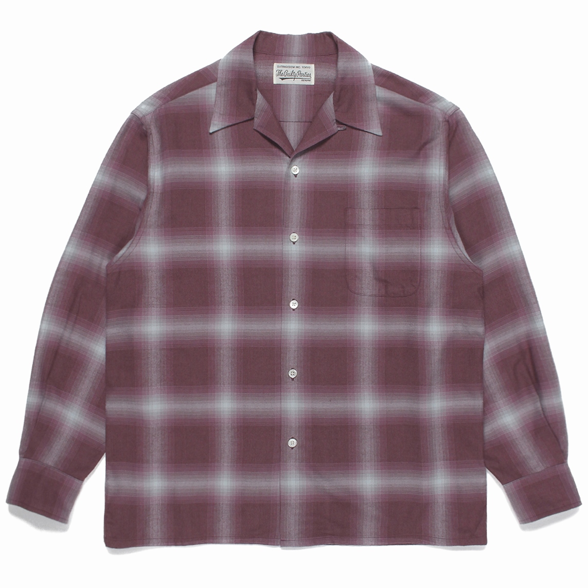 WACKO MARIA/OMBRE CHECK OPEN COLLAR SHIRT L/S（TYPE-2）（D-RED 
