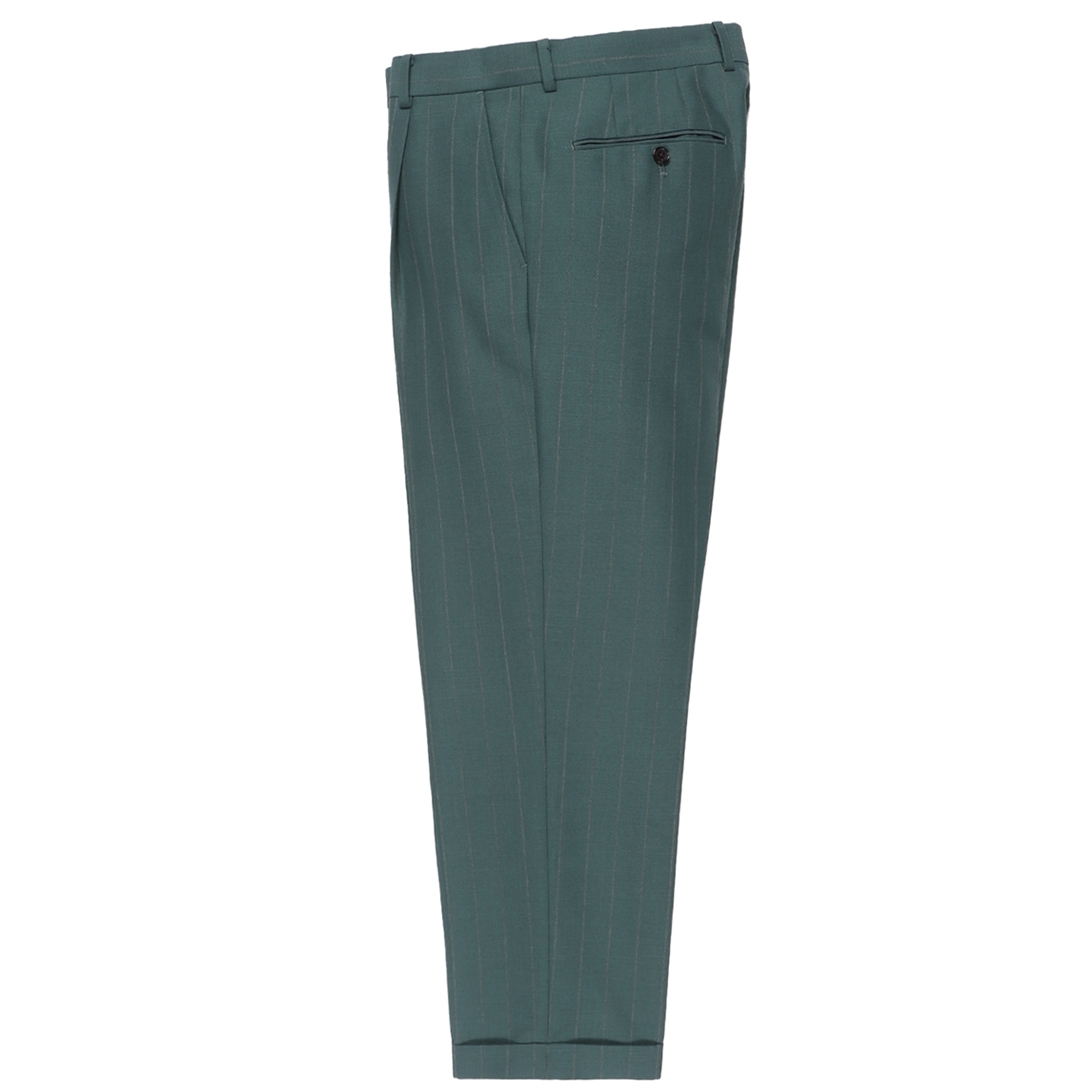 WACKO MARIA/DORMEUIL / STRIPED PLEATED TROUSERS（TYPE-2）（GREEN