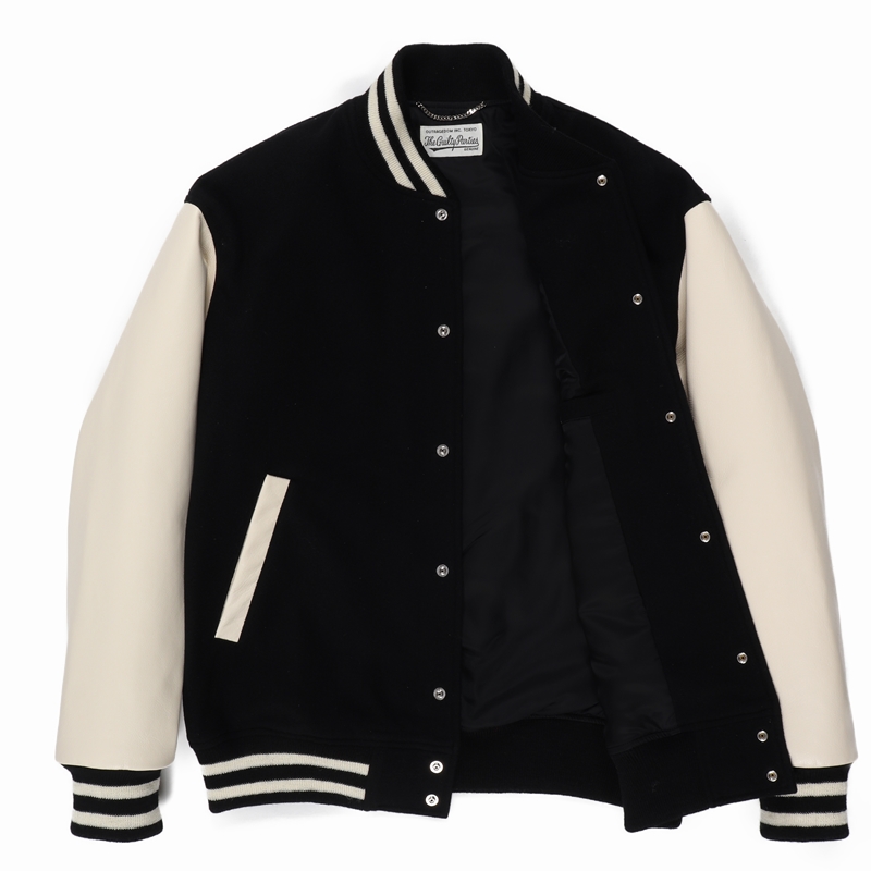 WACKO MARIA/LEATHER VARSITY JACKET（BLACK）［袖レザースタジャン-23