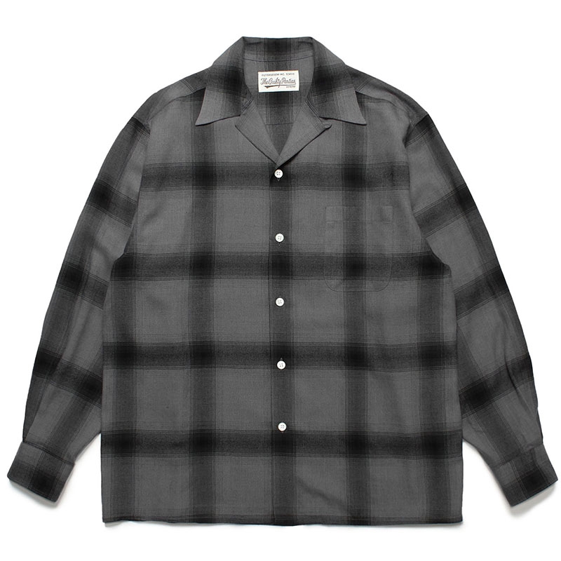 画像: WACKO MARIA/OMBRE CHECK OPEN COLLAR SHIRT L/S（GRAY/BLACK）［オンブレチェックオープンカラーシャツ-23春夏］