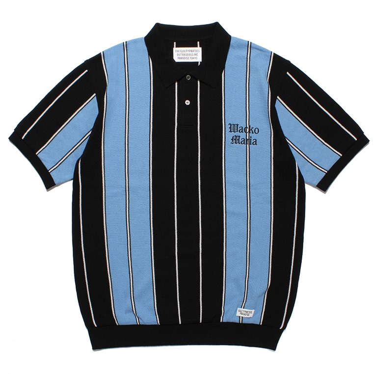 画像: WACKO MARIA/STRIPED KNIT JACQUARD POLO SHIRT（BLUE）［ストライプジャガードポロシャツ-23春夏］