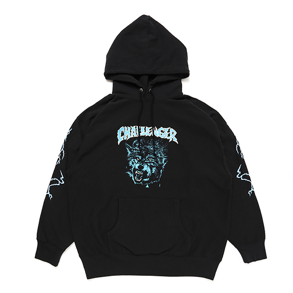 CHALLENGER/THUNDER WOLF HOODIE（BLACK）［プルオーバーパーカー-23