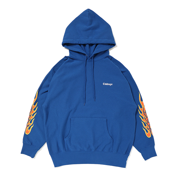 CHALLENGER/FLAMES HOODIE（BLUE）［プルオーバーパーカー-23秋冬