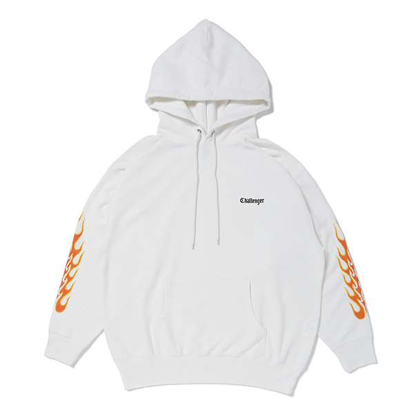 CHALLENGER/FLAMES HOODIE（WHITE）［プルオーバーパーカー-23秋冬