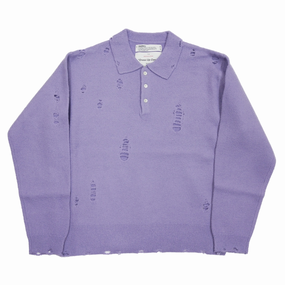 DAIRIKU/Fulling Damage Tite Polo Knit（Purple） 【30%OFF ...