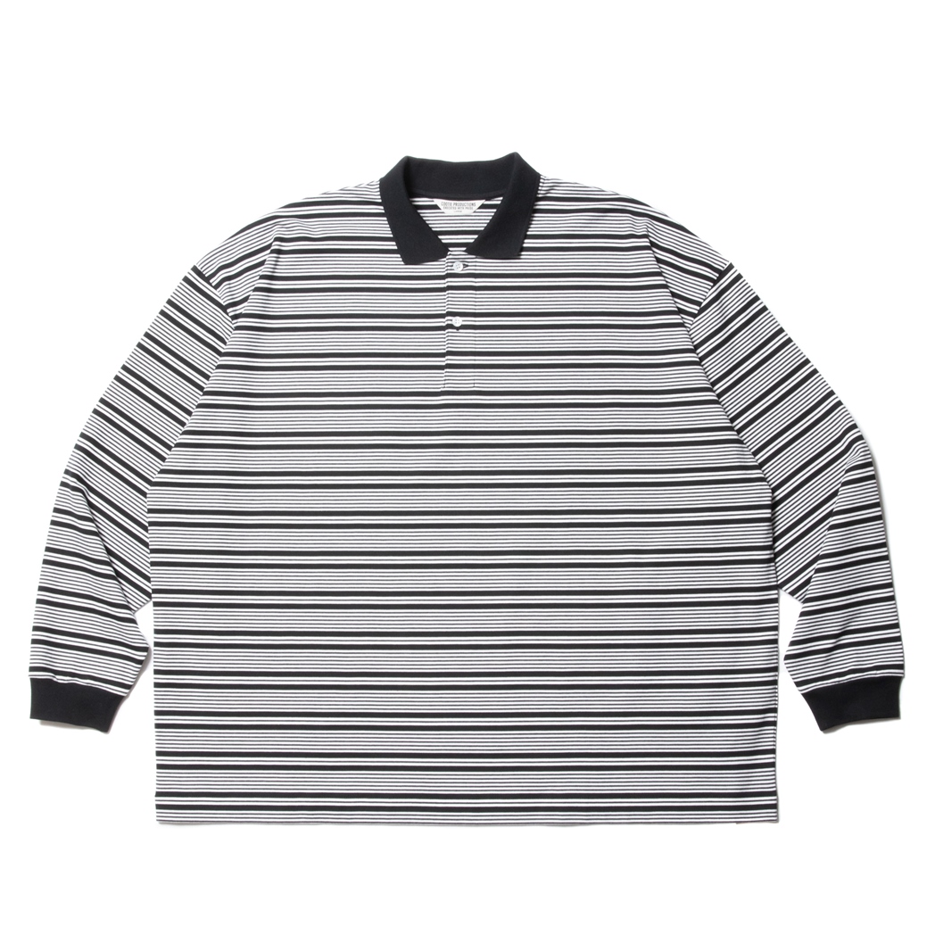 COOTIE PRODUCTIONS/Supima Border Oversized L/S Polo（Black 
