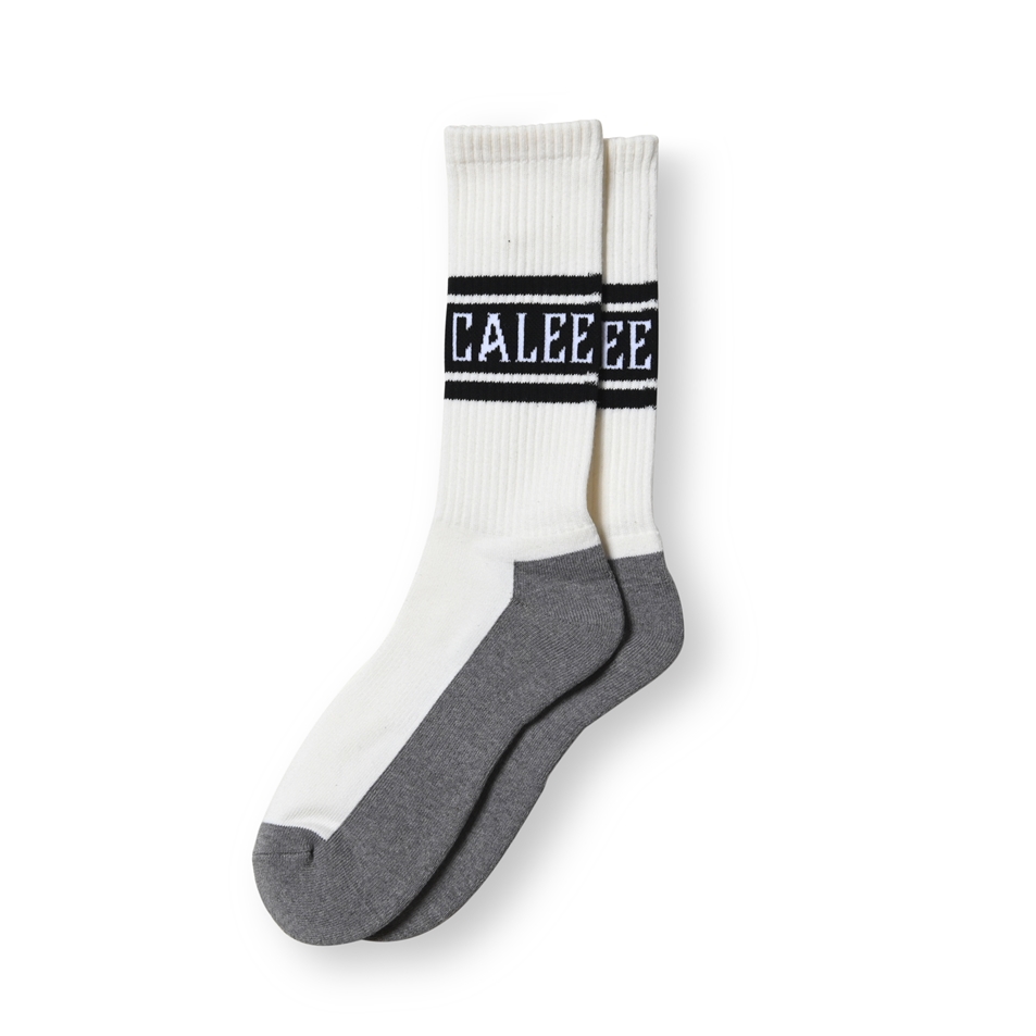 画像: CALEE/JACQUARD PILE LINE SOCKS（WHITE）［ラインソックス-23秋冬］