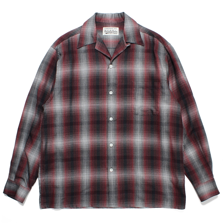 WACKO MARIA/OMBRE CHECK OPEN COLLAR SHIRT（RED）［オンブレチェック