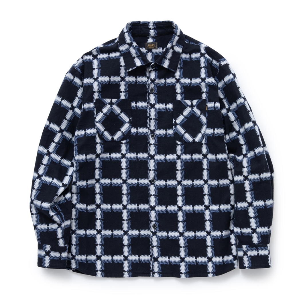 RATS/NATIVE PRINT FLANNEL SHIRT（BLUE）［ネイティブプリント