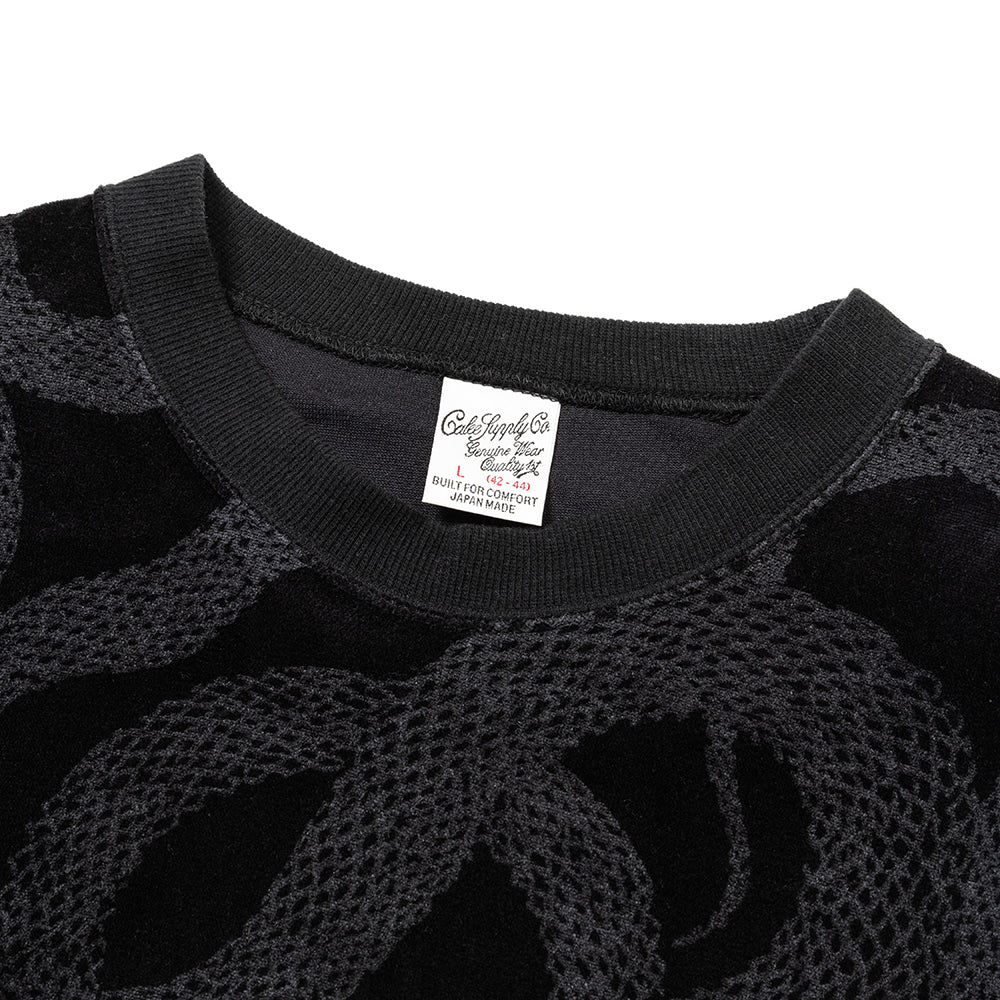 画像: CALEE/ALLOVER SNAKE PATTERN VELOUR CREW NECK SW（BLACK）［ベロアクルーネックスウェット-23秋冬］